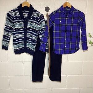 Janie and Jack Boys Outfit | Sweater, Button Up, Pants & Belt | Boys 8